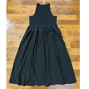 Madewell Women's The Melody Smocked Cotton Midi Dress Black Size XL NWT